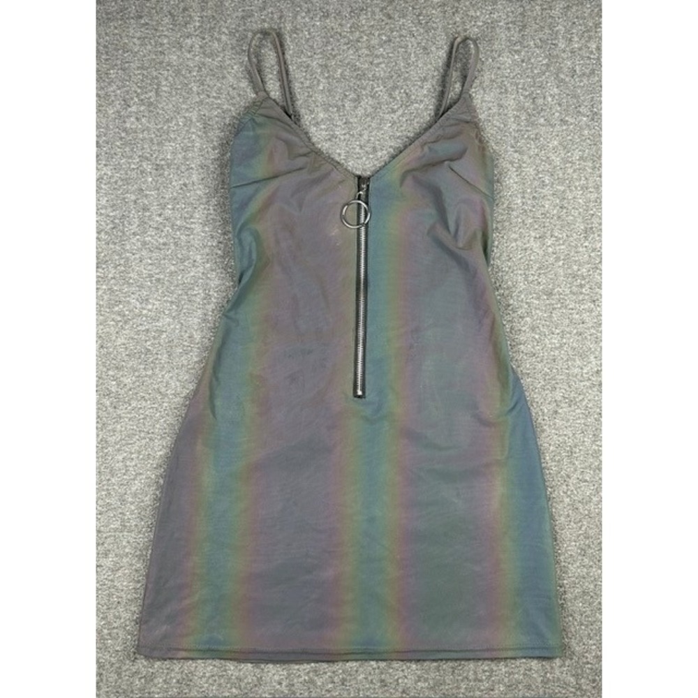 Club Exx Dolls Kill Rainbow Reflective O-Ring Zip Mini Dress ACE191948 Small